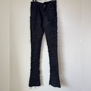 Guapi Stacker Distressed Fringed Denim Jeans Black Men’s Sz 34X48 Grunge Punk
